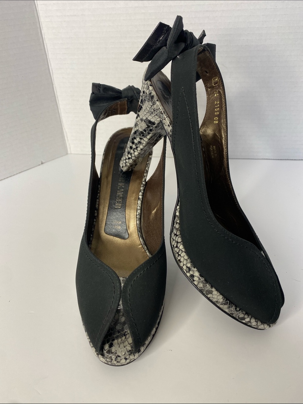 Peter Kaiser Slingback Peep-Toe Heels with Snake-Print Accents